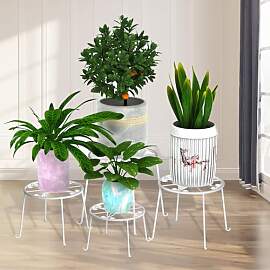 4er Set Blumenhocker Metall für innen, Weiß