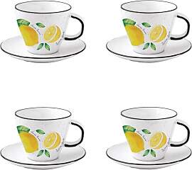 4er Set Tassen mit Untertasse Amalfi Zitronen für 
