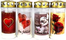 4 Grablichter, Grabkerzen mit Motiv 4er Set-