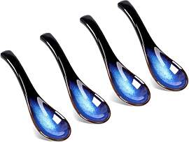 4PCS Japanische Blaue Suppenlöffel Keramik,