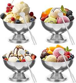 4 Stück Eisbecher Edelstahl - Ø 10cm 200ml