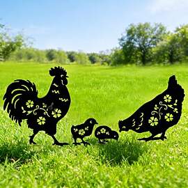 4 Stück Gartenfiguren Huhn Figuren Gartendeko