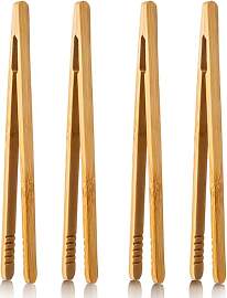 4 Stück Grillzange Holz Küchenzange 18cm Bambus