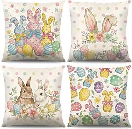 4 Stück Kissenbezug Ostern,40x40cm Osterdeko