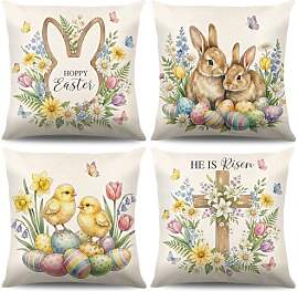 4 Stück Kissenbezug Ostern,40x40cm Osterdeko