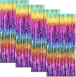 4 Stück Lametta Vorhang Bunt, Regenbogen Glitzer