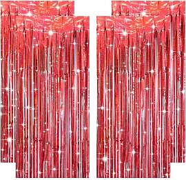 4 Stück Lametta Vorhang Rot, Glitzervorhang