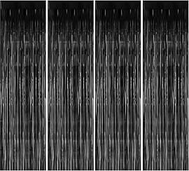 4 Stück Lametta Vorhang Schwarz,1m x 2m