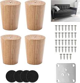 4 Stück Möbelfüße Holz Eiche, 6cm Rund