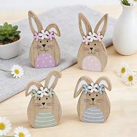 4 Stück Osterhase Deko aus Holz Aufsteller zum