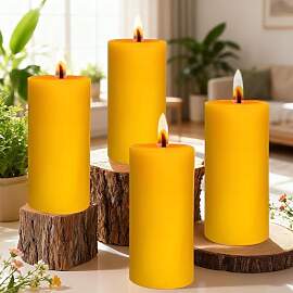 4 Stück Stumpenkerzen, Stumpenkerzen Gelb Höhe