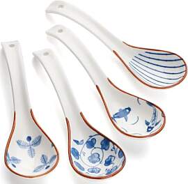4 Stück Suppenlöffel,Asiatische Keramik