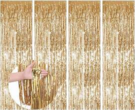4 Stück YceLon Lametta Vorhang Gold,