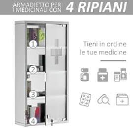 4-stufiger Edelstahl-Wandschrank, Medizinschrank,