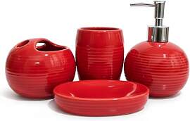 4-teiliges rotes Badezimmer-Zubehör-Set, moderner 