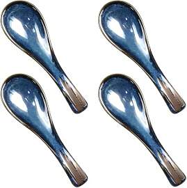 4-teiliges Set Blaue Keramik Suppenlöffel,