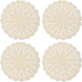 4 Tischdeckchen, beige, Vintage-Spitze, gehäkelt, 