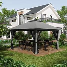 4x4m Faltbarer Gartenpavillon Dunkelgrau,