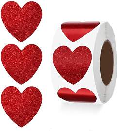 500 Stück Sticker Herzen 25mm Rot Herz Glitzer