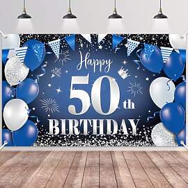 50.Geburtstag Banner Navy Blau Schwarz Silber,