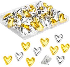 50 Stück Gold & Silber Reißzwecken Herz,3D