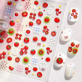 5D Geprägte Tomaten Nagelsticker Süße Schleife