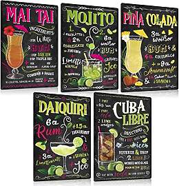 5er Set Retro Cocktail Blechschilder Rezept