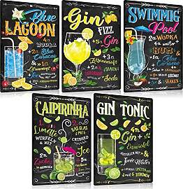 5er Set Retro Cocktail Blechschilder Rezept
