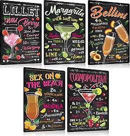 5er Set Retro Cocktail Blechschilder Rezept