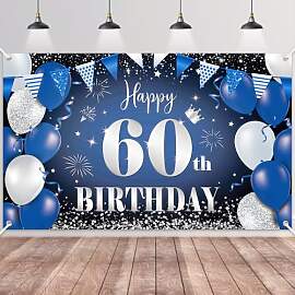 60.Geburtstag Banner Navy Blau Schwarz Silber,