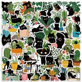 60pcs Katze und Pflanze Aufkleber, niedliche