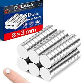 60 Stück Magnete Stark 8x3mm, Mini Magnete Rund,