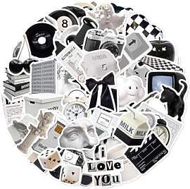60 Stück Sticker Aesthetic, Schwarz Weiß