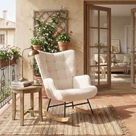 68x75x92cm Moderner Sessel, beige lockige Wolle,