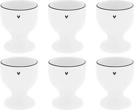 6er Set Eierbecher Heart weiß mit schwarzem Herz