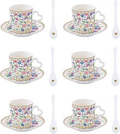 6er Set Espressotassen mit UT MON AMOUR Blumen