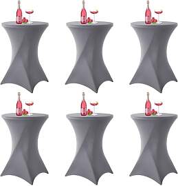 6er-Set Grau Stretch Stehtisch Husse für