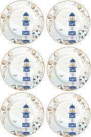 6er Set Kuchenteller BLUE LIGHTHOUSE Leuchtturm D. 