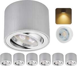 6er Set LED Aufbauspot Aluminium Gebürstet Silber 