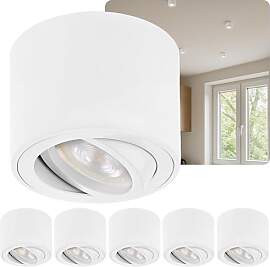 6er Set LED Aufbauspot Weiß Matt Flach Ø80x50mm