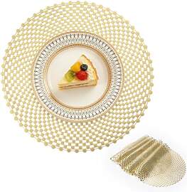 6er Set Runde Platzsets Gold Spiral Lochdesign,