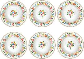6er Set Suppenteller BOHO FLOWERS weiß mit Blumen 
