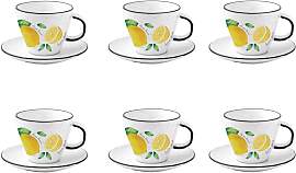 6er Set Tassen mit Untertasse Amalfi Zitronen für 