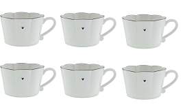 6er Set Tassen RUFFLE HEART gewellt mit schwarzem