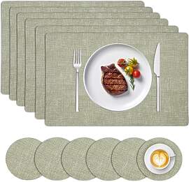 6er Set Tischsets Abwaschbar PU Leder mit