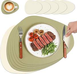 6er Set Tischsets Leder-Imitat und Untersetzer,