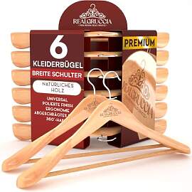 6 Kleiderbügel aus Holz Breite Schulter