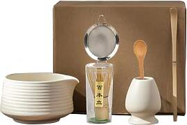 6 Piece Matcha Tea Set Beige Weiß,Matcha Besen