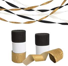 6 Rollen Weiß Gold Schwarz Krepppapier, 4.5cm x