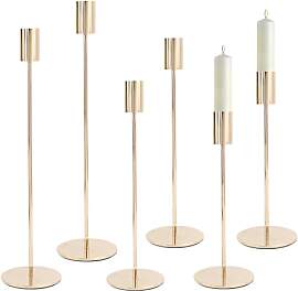 6 Set Gold Kerzenständer 33/28/23cm, Metall Hoch